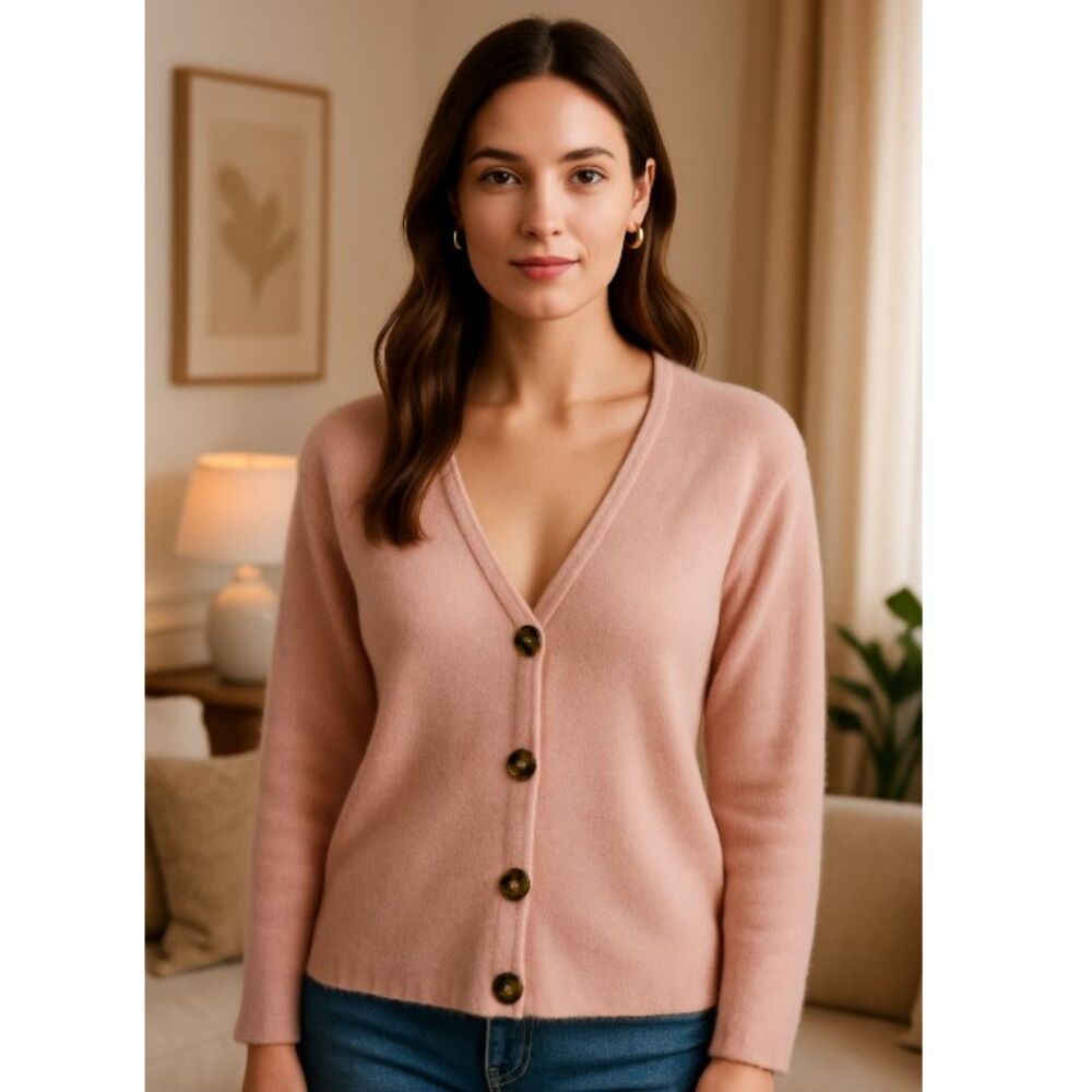 Free People Cardigan Pink 100% Cashmere Button Front Sweater Womens Size S